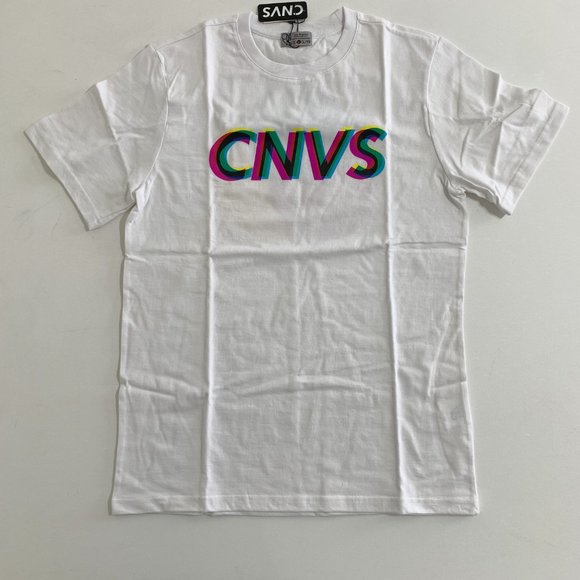 CNVS Neon Logo Print White T Shirt Crew Neck Made in Korea NWT Size M Cotton - Picture 1 of 11